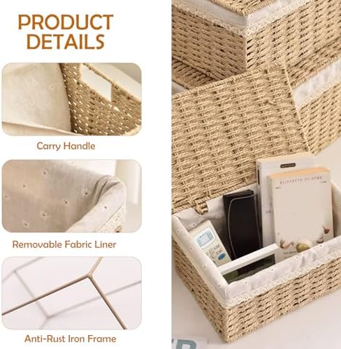 Modern Farmhouse Decor Wicker Basket – Small Storage Basket for Home, Nursery, Shelf, and Table, Decorative Basket for Storage, Shelves, and Organization - Image 3