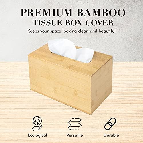 JUSK Design Tissue Box Holder - Modern, Minimalist, and Durable Wooden Bamboo Tissue Box with Sliding Bottom, Easy-Refill- Premium-Quality Bamboo Tissue Box Cover, Fits 230-Count Box, Tall Rectangular - Image 2