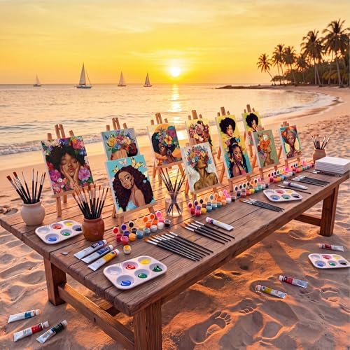 Ctosree 12 Pack Paint and Sip Kit Pre Drawn Canvas, Charming Lady, 10x8'' - Image 2