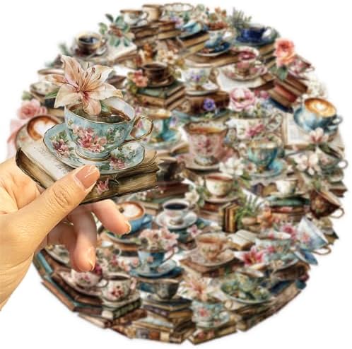 50 PCS Vintage Coffee Book Stickers for Scrapbooking Journaling Junk Journal Supplies -Retro Reading Sticker Waterproof Transparent PET Aesthetic Decals for Resin Crafts Decorative Art Crafts (Read) - Image 4