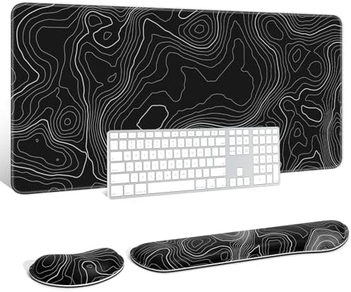 Auhoahsil Large Mouse Pad with Wrist Rests for Keyboard & Mouse, Thick Soft Ergonomic Memory Foam Wrist Supports, Big & Long Desk Mat 35.5 x 15.7 in, for Office Gaming Computer, Black Contour by Auhoahsil