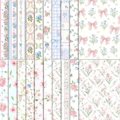 Scrapbook Paper Pink Blue Double Sided Floral Decorative Paper Pack for Card Making Junk Journals Wedding Invitations Photo Albums Decoupage Origami DIY Paper Crafts by BESARME