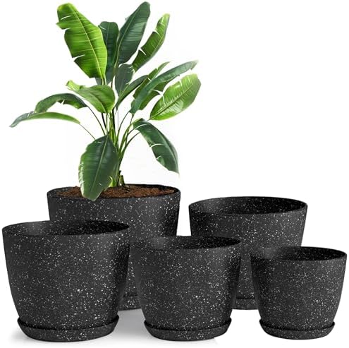 Plant Pots Indoor with Drainage 5 Pack Multi-Size Planters Set Spotty Black by UTOPIAHOME