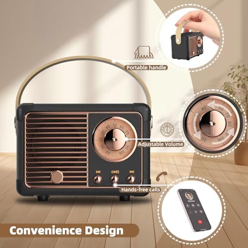 Bluetooth Speaker Retro Vintage Decor Wireless Speaker for Men Gifts Black - Image 4
