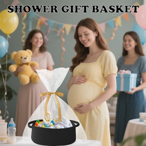 Black Woven Rope Basket - Baby Gift Basket with Bag & Ribbon - Image 6