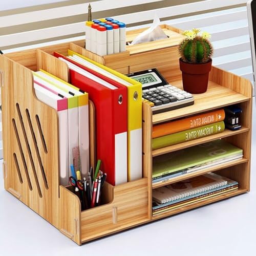 Desktop Organizer, Office Storage Rack, Multipurpose Modern Simple Style Wood Desktop Storage Shelf for Home School Office, Home Decor, True Nature Stand Shelf, Sleeks and Simple Design(Cherry Wood) - Image 5