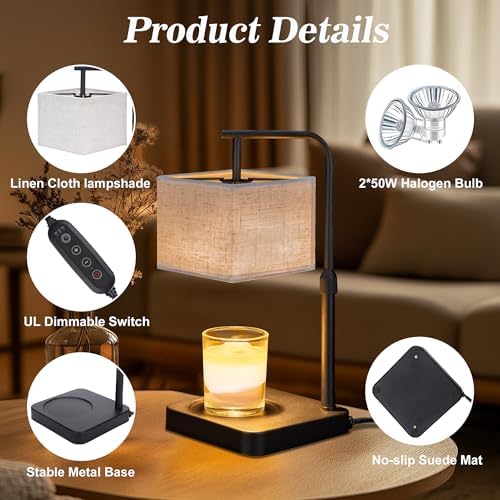 MOAFINA Linen Candle Warmer Lamp with Timer, Height Adjustable Dimmable - Image 4