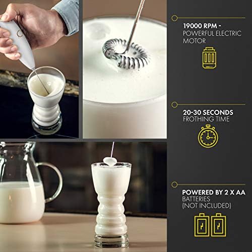 Milk Frother White - Coffee Frother Handheld with Electric Whisk - 19000 rpm - Book Recipes and Stainless Steel Stand Included - Hand Mixer Electric (White and Gold) - Image 3