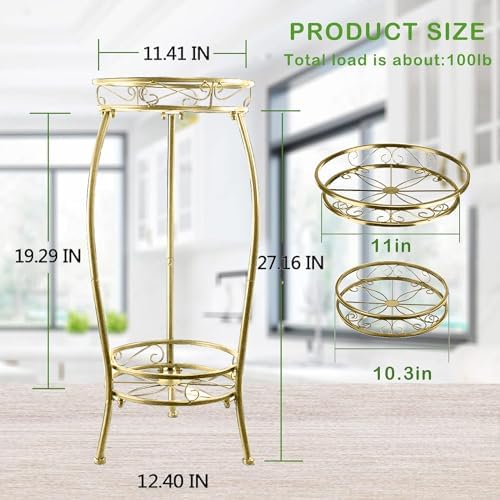 MOCORY Plant Stand Indoor Outdoor,2 Tier 27.1" Tall Metal Plant Stands,Gold - Image 3
