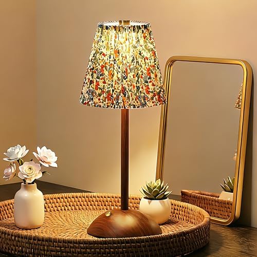 Small Vintage Cordless Table Lamp, Rechargeable Battery Operated Lamp with 3 Color Temperatures Stepless Dimming, Floral Bedside Nightstand Lamp for Bedroom, Living Room, Coffee Table, Bookshelf by Unknown