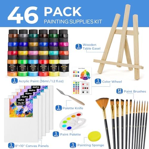 Nicpro 46PCS Acrylic Paint Canvas Set for Adults with 24 Paints (36ML) - Image 2