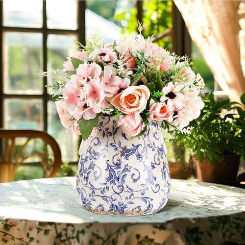 Ceramic Scroll Planter 6.5 Inch, Blue Floral - Image 6