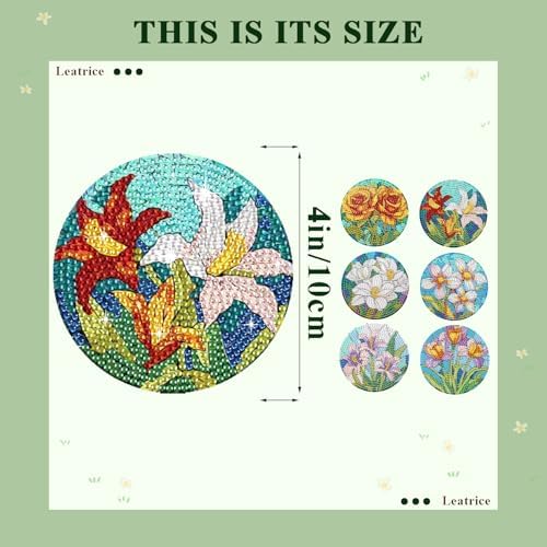Leatrice 6 Pcs Diamond Art Coasters Small Diamond Painting Kits for Adults - Image 3