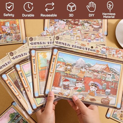Girls 3D Miniature Scene Stickers,4 Sets Cat's Legend of Zhen Huan DIY House Stickers for A Visit to the Royal Palace,3D Sticker Scenes for Adult Kids Relief Stress Pass The Time - Image 2