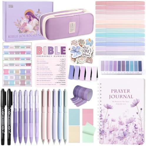 XKDOUS 50 Bible Study Supplies Journaling Kit with Journal and Case, Purple by XKDOUS