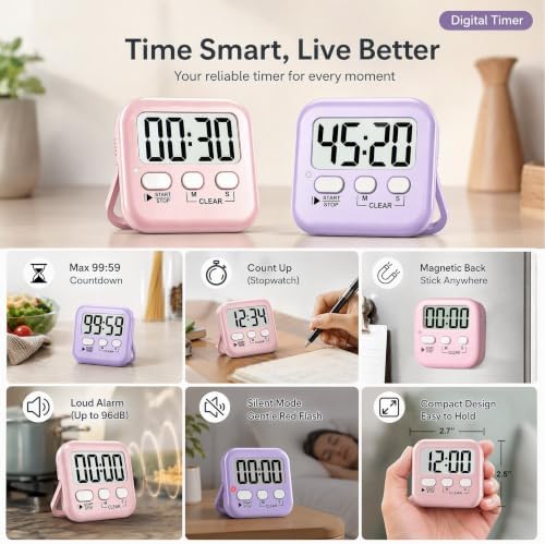 Antonki 2 Pack Digital Timer for Kids Classroom Kitchen Timers for Cooking - Image 4