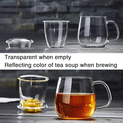 DOPUDO Glass Teacups 2 Pack Glass Tea Cup with Infuser and Lid, 17.6oz/520ml Large Borosilicate Teacup,Tea Clear Mug Cup for Loose Leaf Blooming Tea, Microwave & Dishwasher Safe. - Image 6