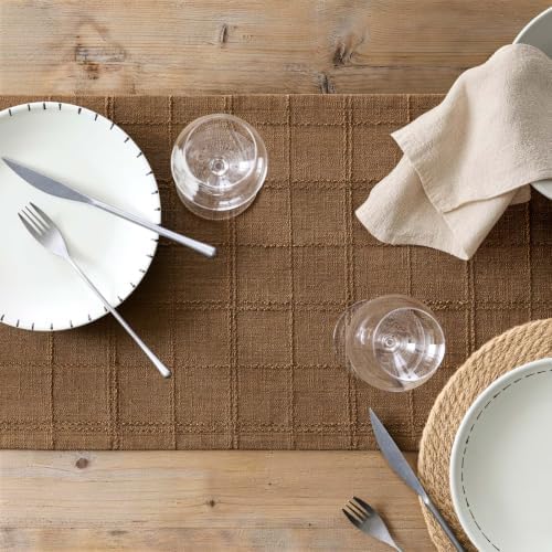 ZeeMart Linen Checked Farmhouse Table Runner, 13x90 Inches Roasted Brown - Image 7