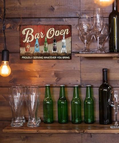 Putuo Decor Vintage Bar Sign, Bar Open Proudly Serving Whatever You Bring Metal Plaque, Retro Rocket Bottle Themed Wall Decor for Man Cave Bar Garage, Funny Drinking Gift - Image 5