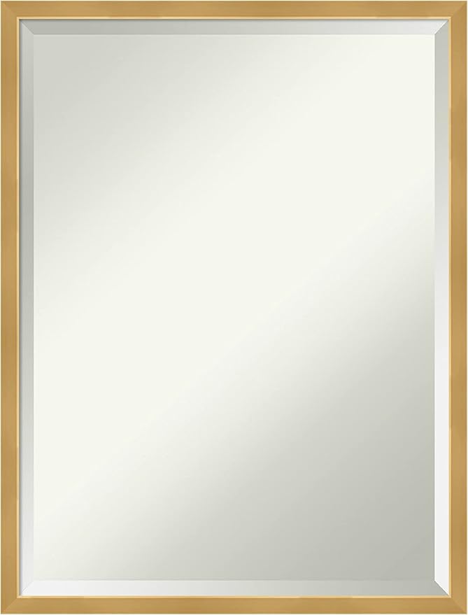 Amanti Art Gold Wall Mirror 25x19 Svelte Polished Gold Rectangle Bathroom Mirror for Wall Decor Living Room, Medium Modern Wood Frame, Hangs Horizonally and Vertically, Bathroom Decor, Beveled Edge