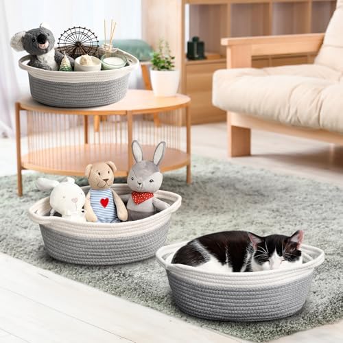 2 Pack Small Woven Basket with Gift Bags and Ribbons, Empty Decorative Gift Chest Box, Cute Baby Gift Basket for Nursery, Cotton Rope Room Shelf Storage Basket with Handles, All 12"x 8"x 5", Gray - Image 4