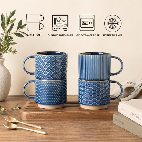 GBhome 12 OZ Stackable Coffee Mugs Set of 6, Ceramic Coffee Cups Set - Image 7