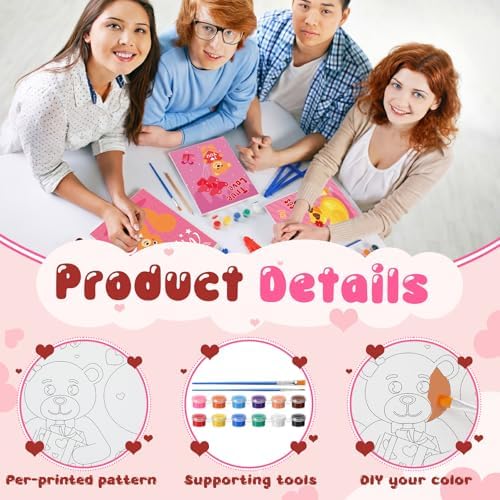Blosssound 10 Set Valentine's Day Jungle Animals Pre Printed Canvas Pre Drawn Canvas Painting with Easel Kits 5" x 7" Outline Painting Panels for Beginners, DIY Craft Project, Party Favor, Home Decors - Image 3