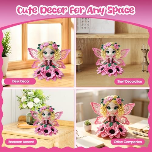 Morcolplus Sunflower Crochet Kit for Beginners & Adults, Amigurumi Crochet Flower Starter Kit with Video Tutorials, DIY Yarn Craft Kit, Handmade Sunflower Doll Gift for Women & Home Decor (Pink) - Image 2