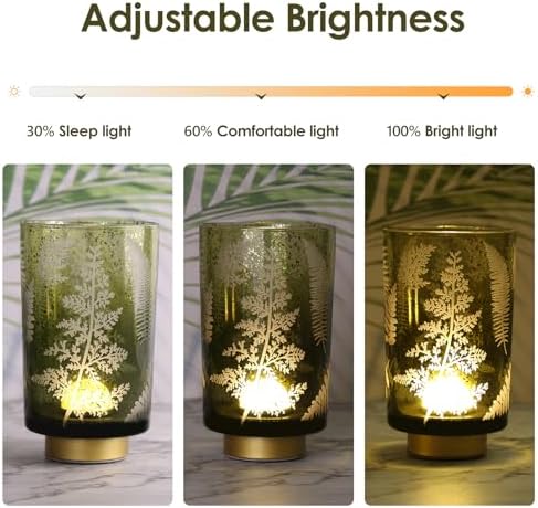 Eywamage Large Battery Operated Glass Table Lamp, Boho Green Ferns Leaves Mood Light with Remote, Cordless Bedside Accent Lamp Room Decor - Image 4