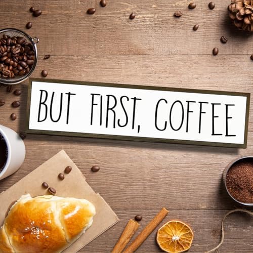 Coffee Signs for Coffees Station Decor, Farmhouse Table Shelf Decoration, Wall Art for Home Office Kitchen, Rustic Wooden Hanging Sign, But First Coffee Signs, 17.8x4x1.2 inches - Image 4