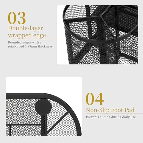 SUPEASY Mesh Desk Organizer, Pen Holder for Desk with 2 Drawers, Black - Image 6