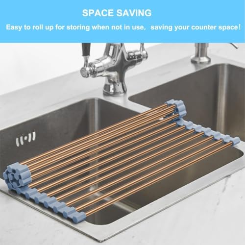 Roll Up Dish Drying Rack Over the Sink Stainless Steel Kitchen Dish Drainer - Image 3