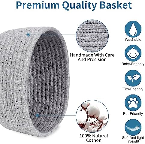 【2 Pack】ABenkle Small Woven Baskets, Tiny Oval Shallow Storage Baskets, Mini Cotton Rope Empty Decorative Basket, Boho Little Organizer Bins for Bathroom, Cat Dog Toy Gifts Baskets - Image 3