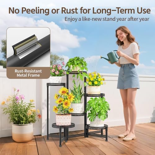 LASZOLA Plant Stand Indoor Outdoor Tall with 10 Inch Larger Tray, Black - Image 5