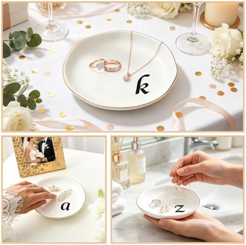 Initial Ring Dish - White Ceramic Jewelry Tray for Nightstand & Sink, Anti-Loss Trinket Organizer, Meaningful Engagement or Birthday Gift for Women, Sister, Friends (Letter D) - Image 6