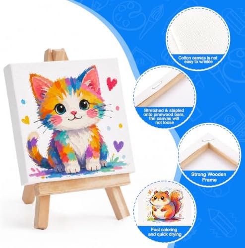 ESRICH 6 Pack Mini Canvas with Easel Set, 4x4” Small Canvases for Painting - Image 4