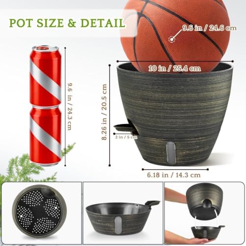 ZMTECH 10 Inch Self Watering Pots for Indoor/Outdoor Plants, Gold Bronze Large Plastic Planter with Water Level Indicator, Drainage Hole & Removable Saucer for Garden Flowers, Deco Plant Container - Image 3