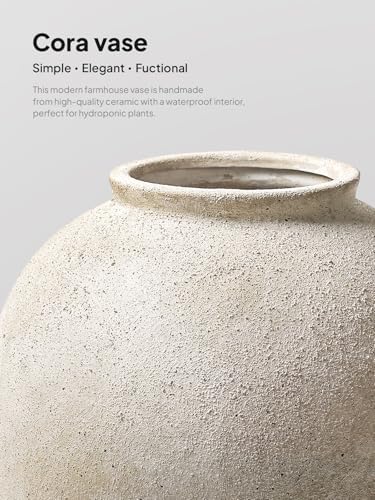Large White Ceramic Vase - 9.8 Inch Rustic Farmhouse Flower Vase for Home Decor, Minimalist Tall Vases for Living Room, Table, Bathroom, Holiday & Weddings (Sandstone Yellow) - Image 4