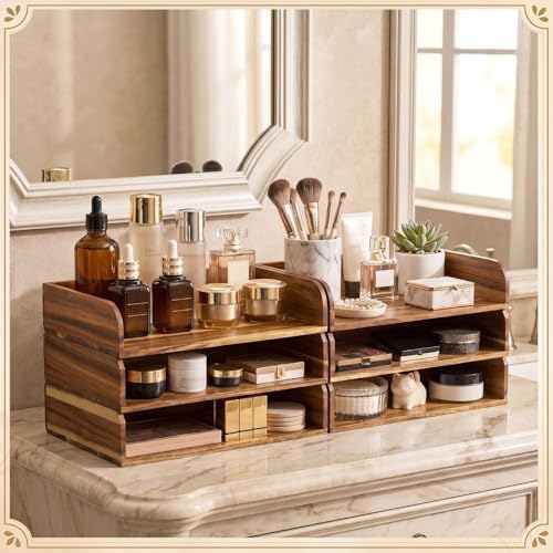 Novabright 6 Pcs Stackable Paper Organizer Tray Acacia Wood Desk Organizer Letter Tray Desktop Letter Size Office Wooden Desk Shelf Paper Holder Folder Organization Rack for File Document (Acacia) - Image 5