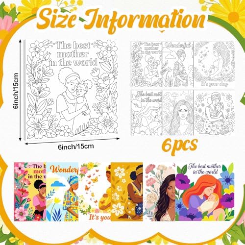 Honoson 6 Pcs 6 Inch Pre Drawn Outline Canvas Paint Kit with Pictures for Adults Paint Party Stretched Canvas Art Boards Set for Adult Beginner (Mother's Day) - Image 2