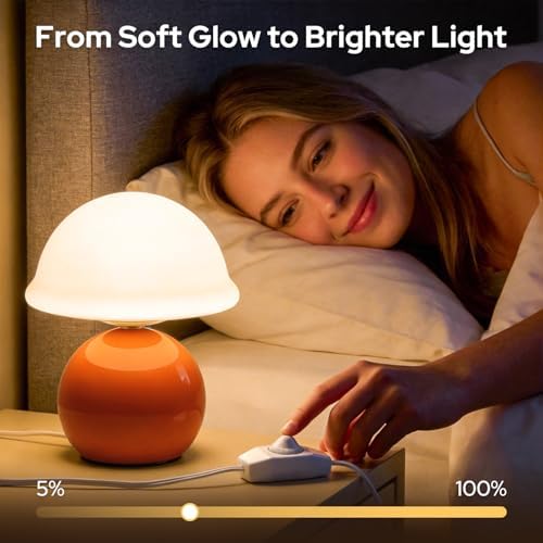 Glass Mushroom Lamp, Dimmable Bedside Table Lamp (Orange) - Image 3