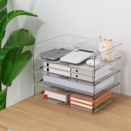 Paper Organizer Letter Tray, 4-Pack Acrylic File Organizer, Clear - Image 5