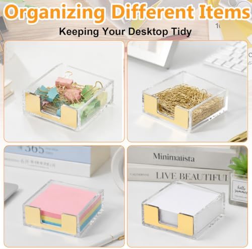 Acrylic Sticky Note Holder, Sticky Note Dispenser, Gold Desk Accessories - Image 4