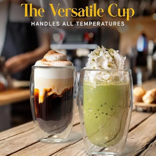 DOPUDO 17oz Double Wall Glass Coffee Mugs Set of 2, Insulated Coffee Mug, Clear Borosilicate Glass Coffee Cups for Cappuccino, Tea, Lightweight and Microwave Safe - Image 2