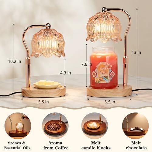 Funistree Flower Candle Warmer Lamp with Timer, Dimmable Candle Lamp Warmer, Christmas Birthday Gifts for Women Mom Her, Housewarming Home Decor, Lotus Wax Warmer for Yankee Candles - Warm Amber - Image 2