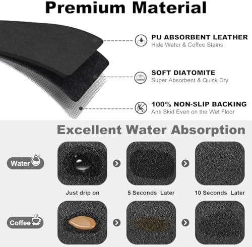 Findosom Dish Drying Mat, 16"x 24" Super Absorbent & Hide Stain Coffee Mat, Cuttable Drying Mat for Kitchen Counter, Coffee Bar Accessories, Under Dish Rack, Coffee Maker, Espresso Machine, Black-2 - Image 5