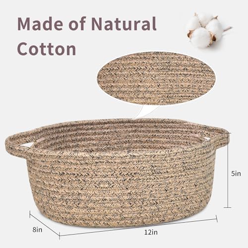ABenkle Small Basket with Handles, Boho Decorative Rope Woven Dog Cat Toy Storage Bin Shelf Storage Organizer, Easter Christmas Gift Basket, 12"x8"x5" - Image 2