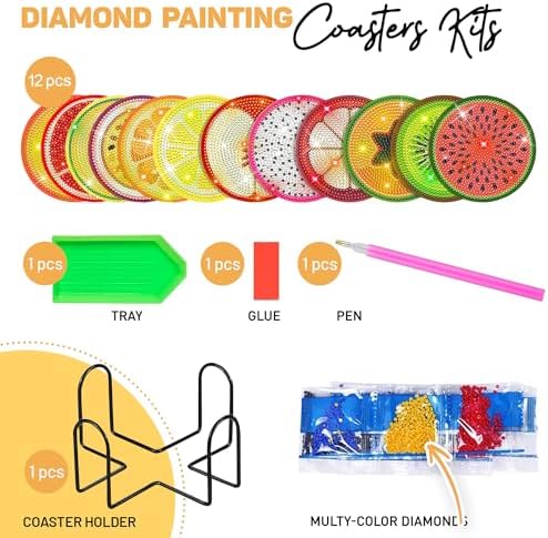 12 pcs Diamond Painting Coasters | Diamond Art Coasters | Fruit Diamond Art Painting | Perfect Art Craft Gift for Fruit Lover, Dad, Mom, Grandparents, Brother, Sister. - Image 4
