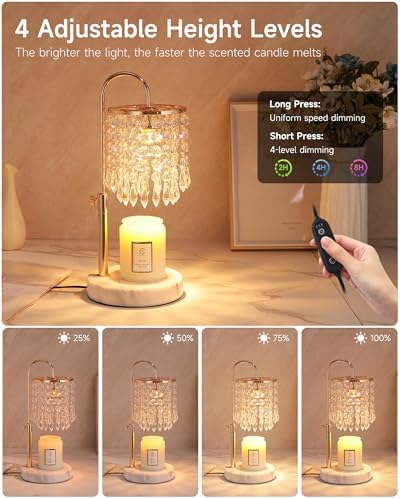 Candle Warmer Lamp with Timer Dimmer and 3 Bulbs, Candle Lamp Warmer with Marble Base for Adjustable Height, Crystal Candle Lamp for Jar Candles, House Warming Gifts Home Room Decor, French Gold - Image 3