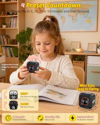 Pomodoro Timer Cube with Silicone Case 5/10/25/50 min, Vibrate&Sound Alarm - Image 4